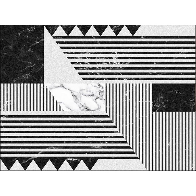 Gray and Black Leisure Carpet Polyester Striped Marble Surface Pattern Carpet Washable Non-Slip Underlay Carpet for Bedroom