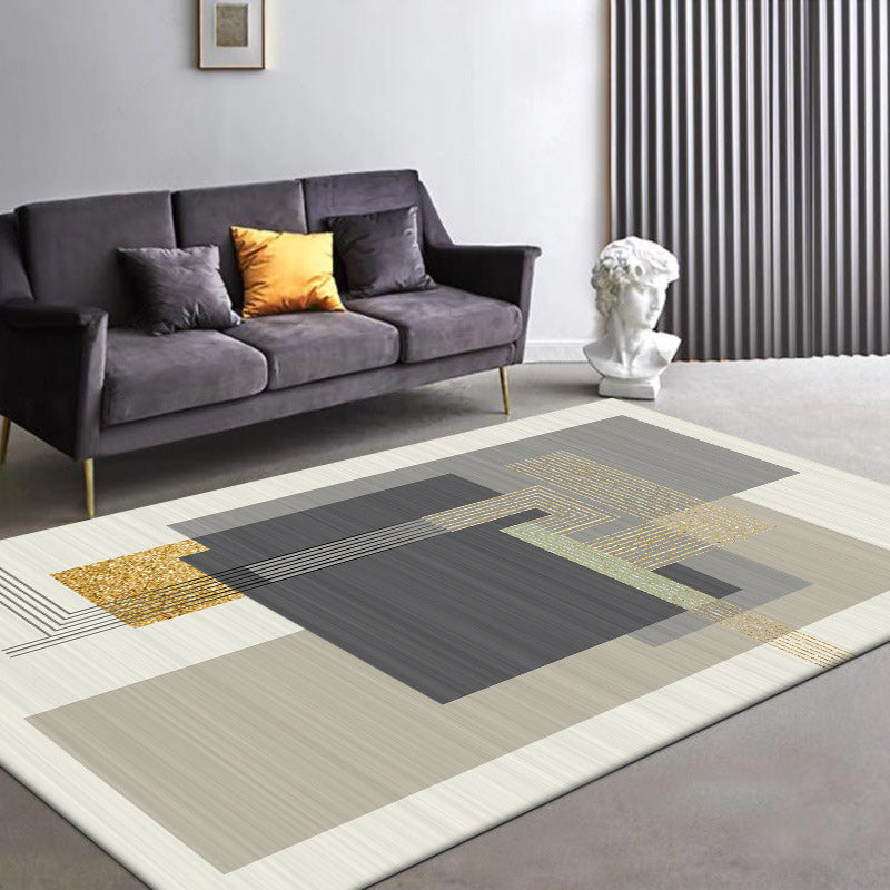 Stylish striped rug in gray and beige casual rug polyester washable non-slip backing living room rug