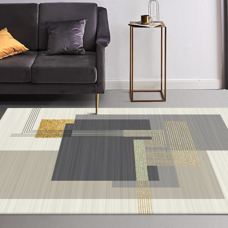 Stylish striped rug in gray and beige casual rug polyester washable non-slip backing living room rug
