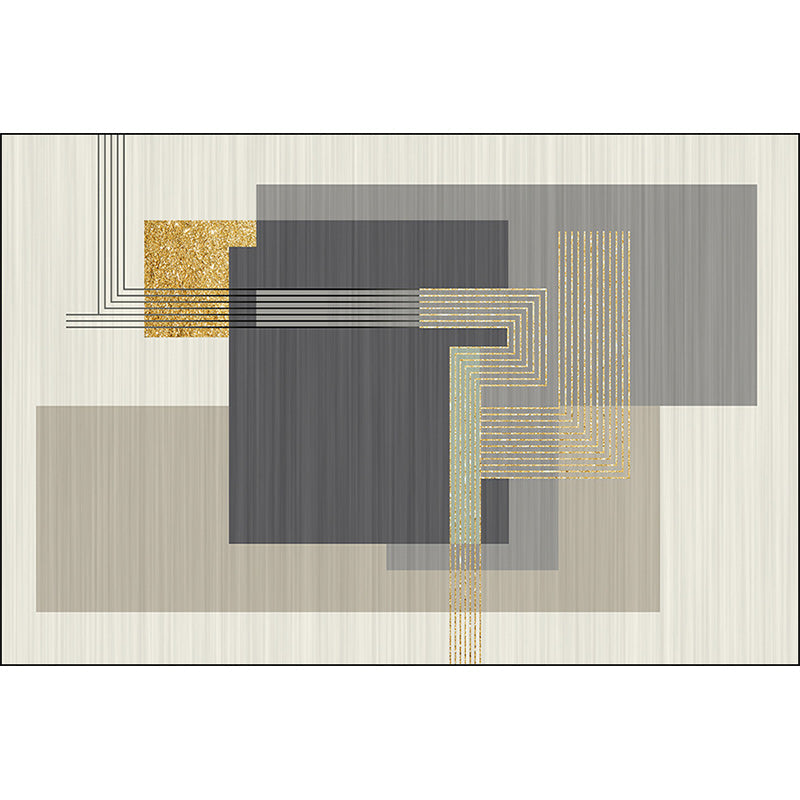 Stylish striped rug in gray and beige casual rug polyester washable non-slip backing living room rug