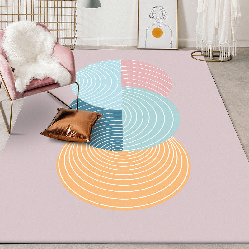 New Arrival Swirl Lines Pattern Rug Pink and Green Simple Rug Polyester Washable Non-Slip Backing Rug for Bedroom