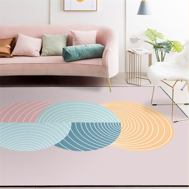 New Arrival Swirl Lines Pattern Rug Pink and Green Simple Rug Polyester Washable Non-Slip Backing Rug for Bedroom