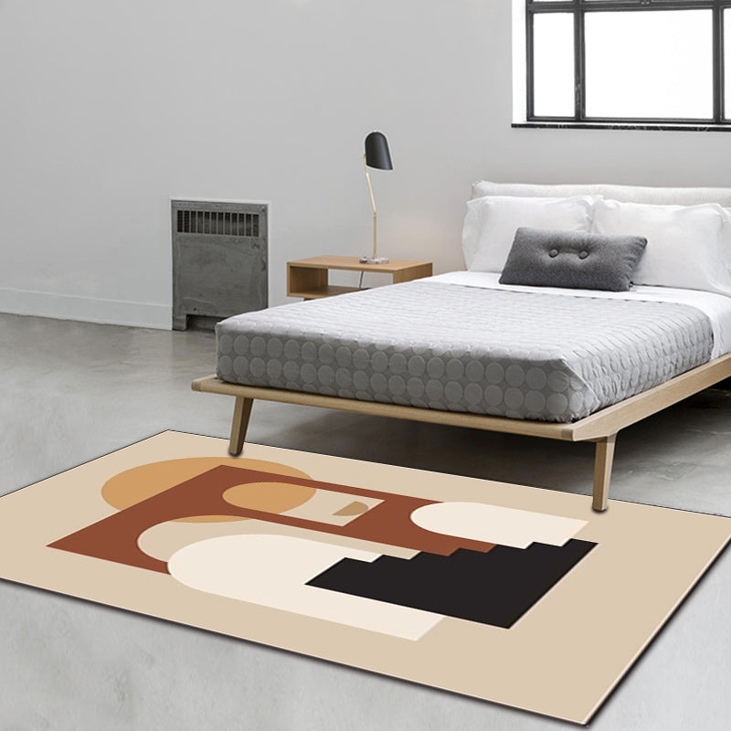 Khaki Multicolor Nordic Rug Polyester Abstract Rug Machine Washable Non-Slip Rug for the Living Room