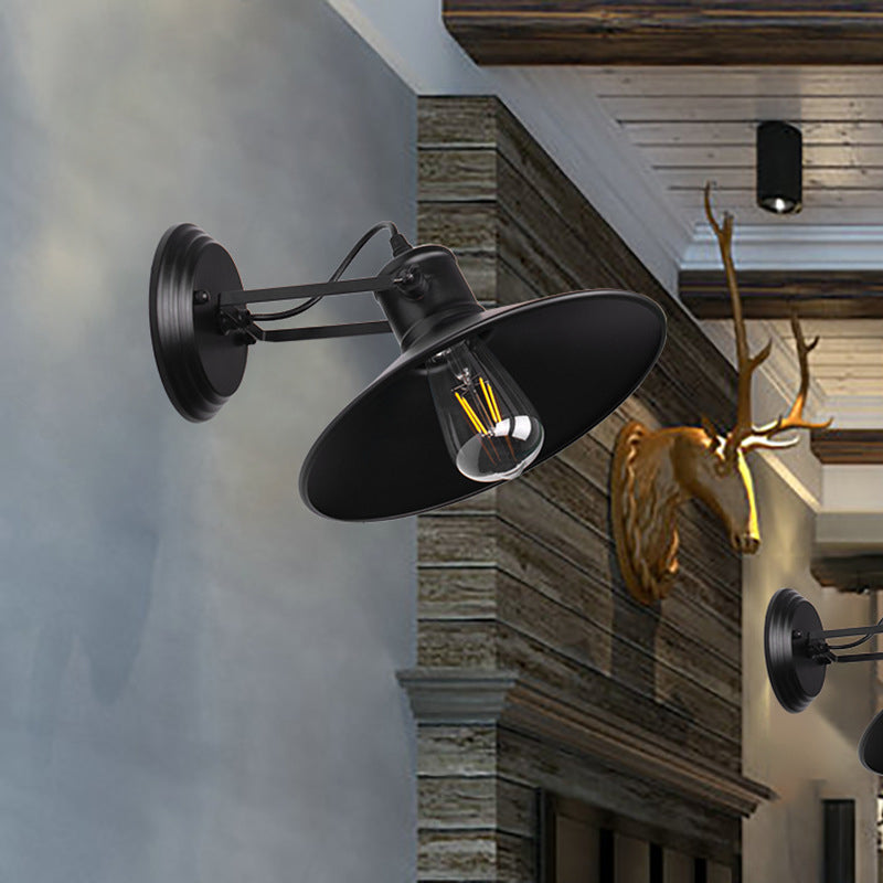 Metallic Saucer Wall Light Antique Style 1-Bulb Hallway Wall Light Lamp in Black/Rust