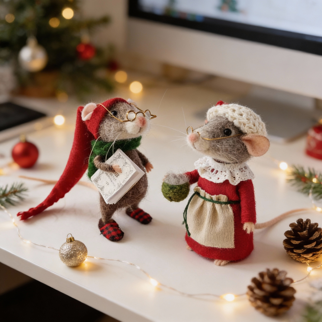 Handmade Felted Mouse Decoration | Eco-Friendly Wool | Holiday Ornament & Gift
