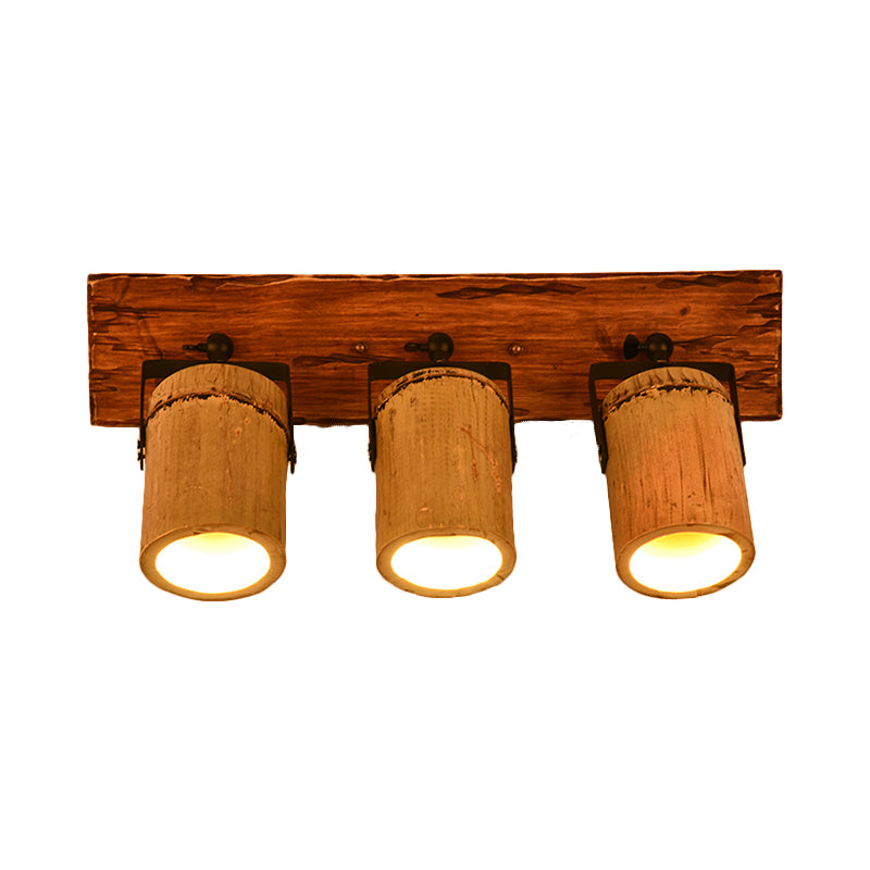 Wooden Cylinder Wall Lamp Rustic Stylish Wall Light in Beige for Bistro Restaurant
