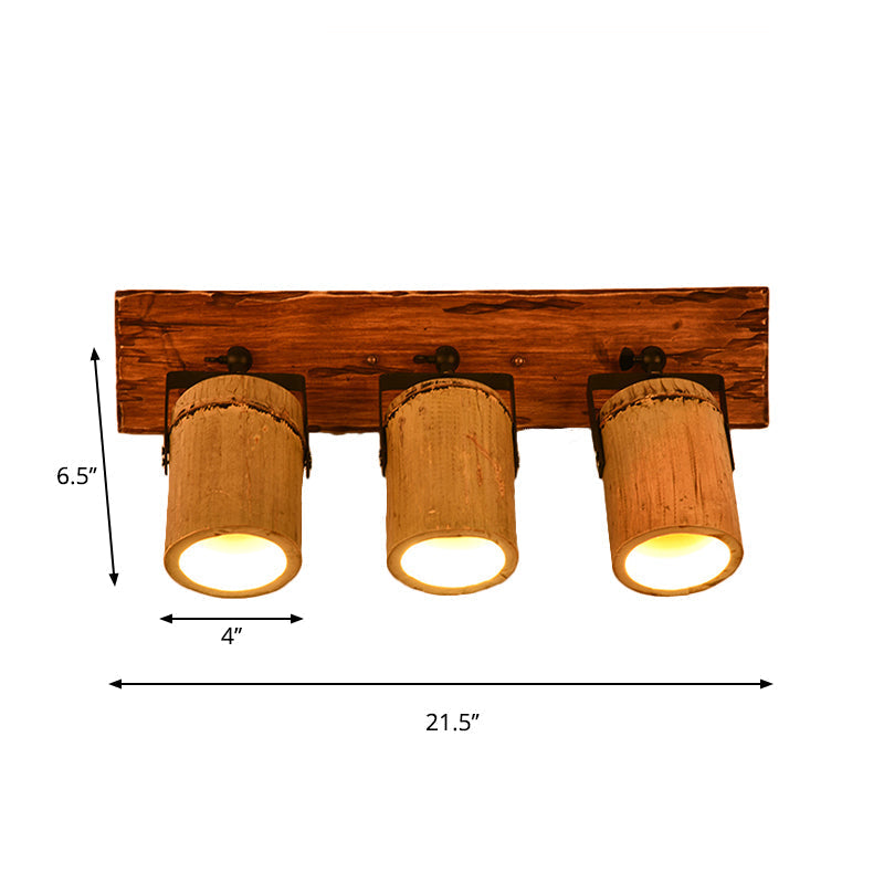 Wooden Cylinder Wall Lamp Rustic Stylish Wall Light in Beige for Bistro Restaurant
