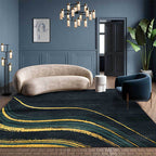 Contemporary swirl pattern rug dark green and gold polyester rug machine washable non-slip rug for the bedroom