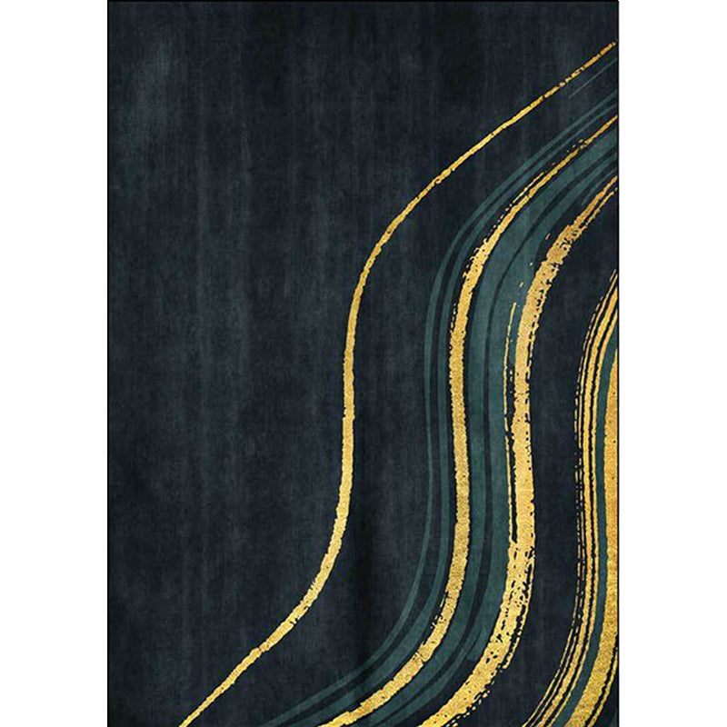 Contemporary swirl pattern rug dark green and gold polyester rug machine washable non-slip rug for the bedroom