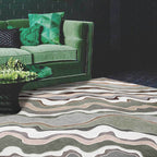 Simple swirl stripe pattern rug green casual rug polyester machine washable non-slip rug for bedroom