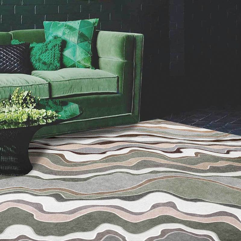 Simple swirl stripe pattern rug green casual rug polyester machine washable non-slip rug for bedroom