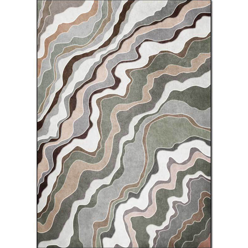Simple swirl stripe pattern rug green casual rug polyester machine washable non-slip rug for bedroom