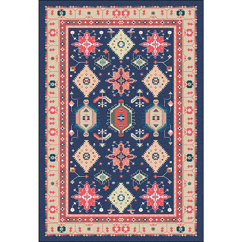 Southwest Living Room Rug in Blue Tribal Geometric Print Rug Made of Polyester Washable Area Rug