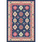 Southwest Living Room Rug in Blue Tribal Geometric Print Rug Made of Polyester Washable Area Rug