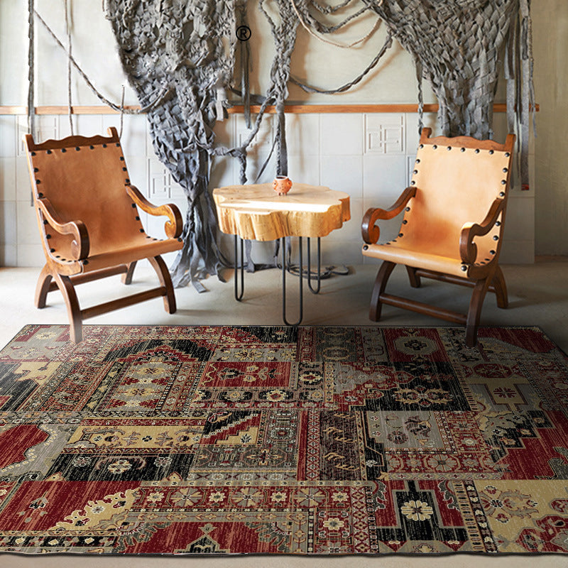 Red and brown bedroom carpet southwestern geometry floral pattern area rug polyester non-slip rug