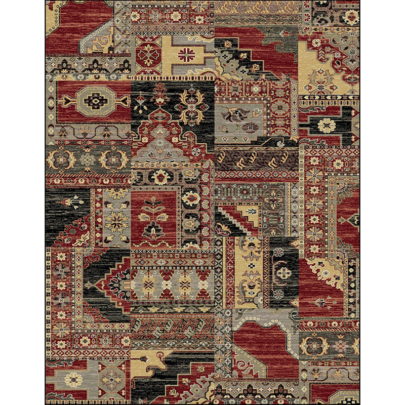 Red and brown bedroom carpet southwestern geometry floral pattern area rug polyester non-slip rug