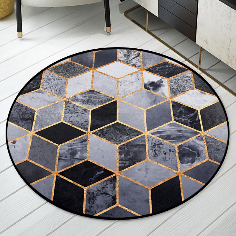 Gray Bedroom Rug Modern Geometric Diamond Pattern Rug Polyester Pet Friendly Washable Rug