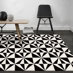 Black and white bedroom rug modern geometric triangle pattern area rug made of polyester, stain-resistant rug