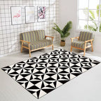 Black and white bedroom rug modern geometric triangle pattern area rug made of polyester, stain-resistant rug