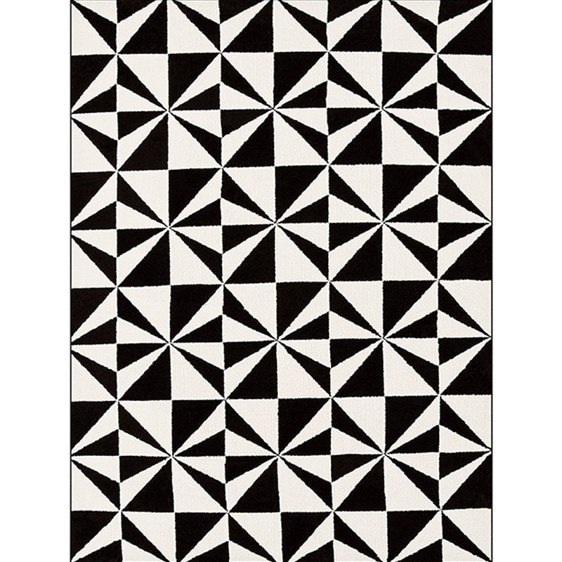 Black and white bedroom rug modern geometric triangle pattern area rug made of polyester, stain-resistant rug