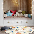 Casual Kids Rug in Ivory Animal Turtle Jellyfish Hippocampus Pattern Rug Polyester Washable Rug for the Children's Room