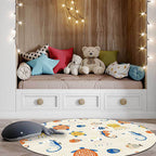 Casual Kids Rug in Ivory Animal Turtle Jellyfish Hippocampus Pattern Rug Polyester Washable Rug for the Children's Room