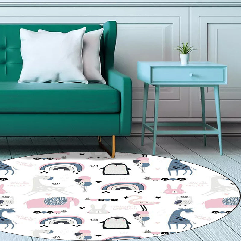 Simple children's carpet in white and blue animal giraffe penguin rabbit pattern carpet polyester washable carpet for the children's room