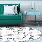 Simple children's carpet in white and blue animal giraffe penguin rabbit pattern carpet polyester washable carpet for the children's room