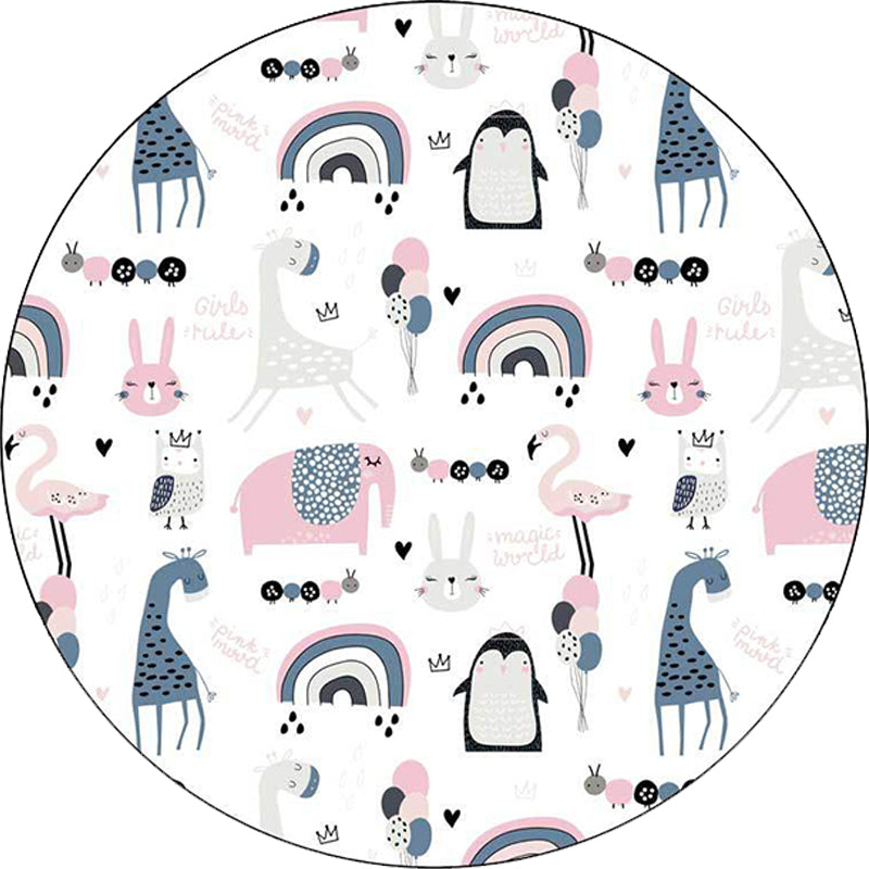 Simple children's carpet in white and blue animal giraffe penguin rabbit pattern carpet polyester washable carpet for the children's room