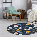 Simple children's carpet in white and blue animal giraffe penguin rabbit pattern carpet polyester washable carpet for the children's room