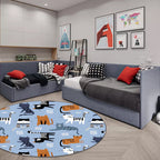 Simple children's carpet in white and blue animal giraffe penguin rabbit pattern carpet polyester washable carpet for the children's room
