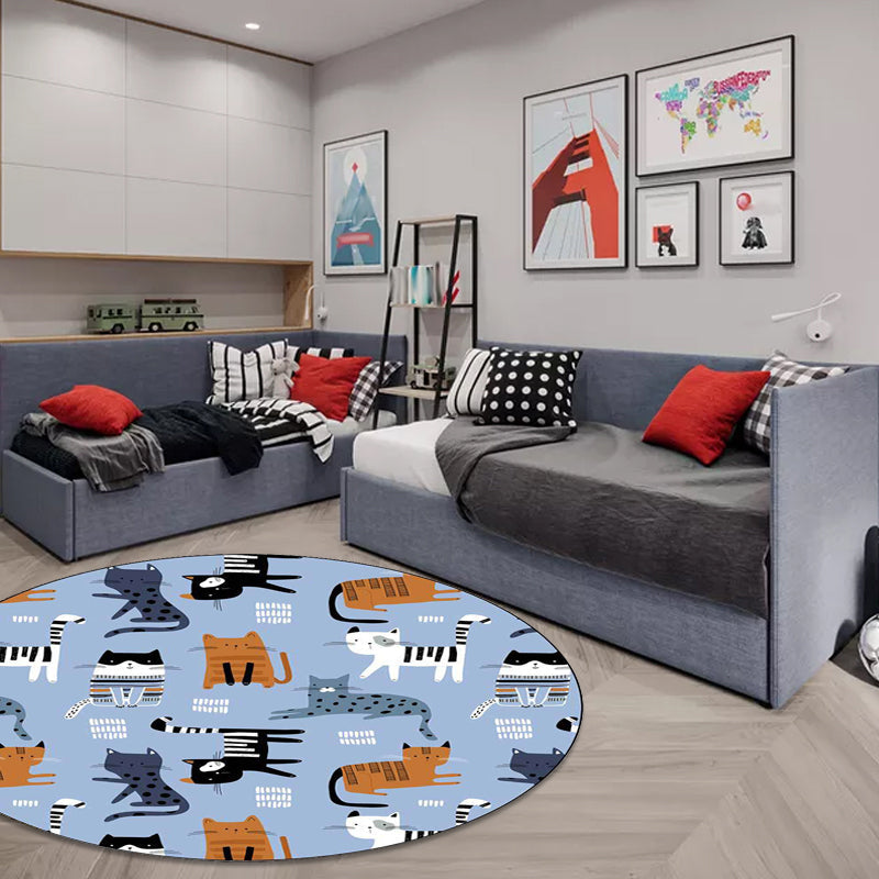 Simple children's carpet in white and blue animal giraffe penguin rabbit pattern carpet polyester washable carpet for the children's room