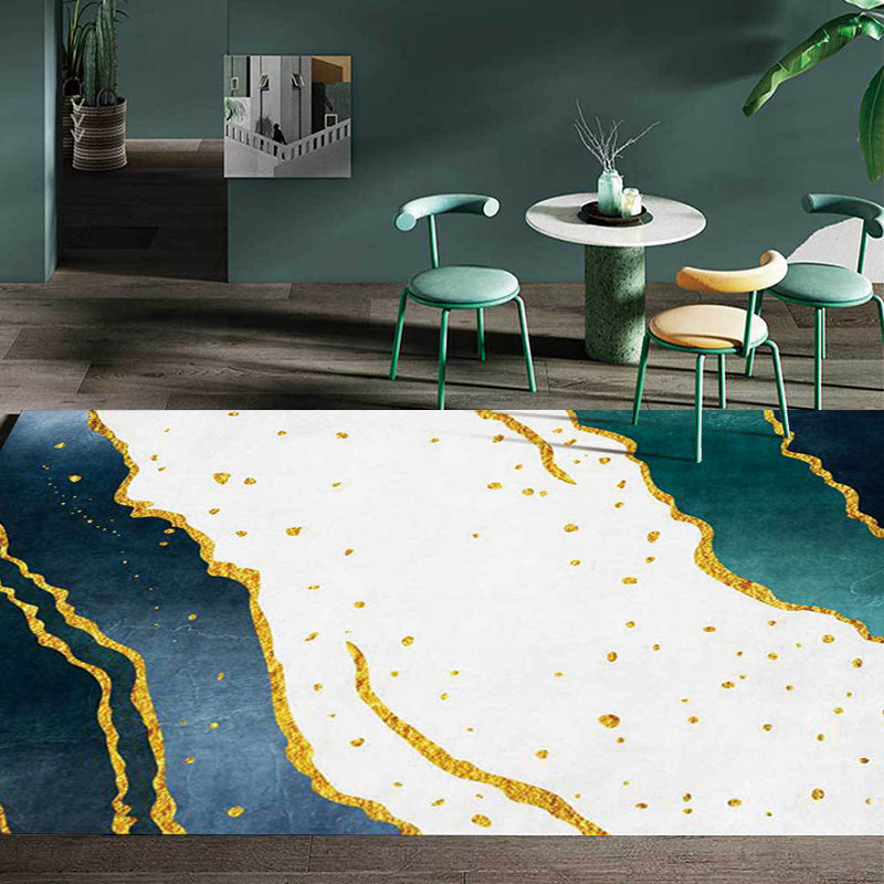 Stylish abstract rug Green and White Nordic rug Polyester washable non-slip back rug for the living room
