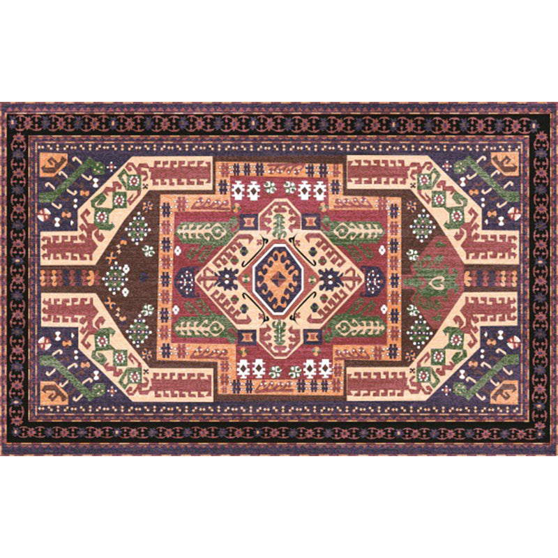 Southwest living room rug in red tribal irregular shape print rug polyester washable area rug