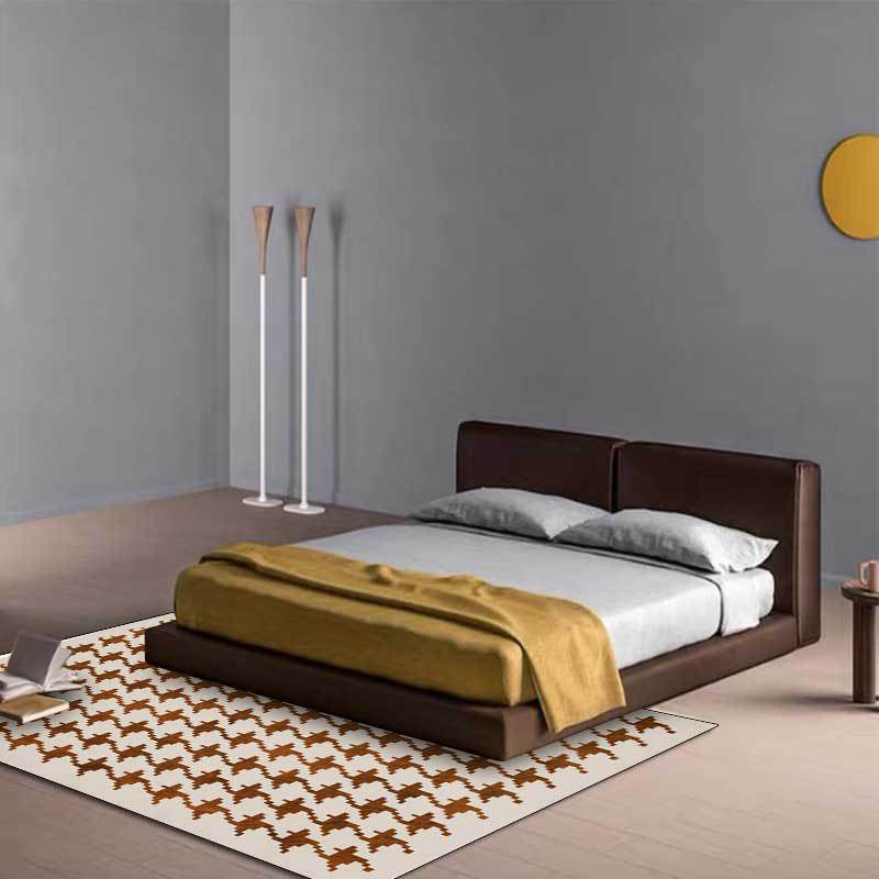 Nordic Modern Rug in Ivory Check Houndstooth Pattern Rug Polyester Non-Slip Pet-Friendly Rug for Home Decoration