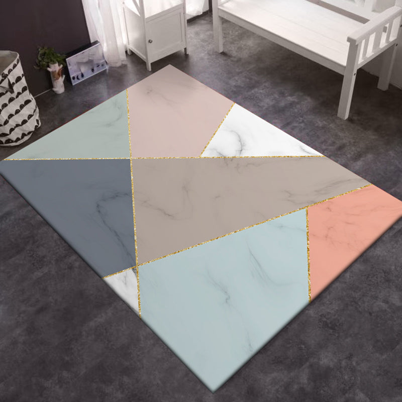 Multicolored bedroom rug Modern color block marble irregular shape pattern rug polyester washable rug