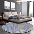 Brown and Blue Bedroom Rug Modern Geometric Stripe Pattern Rug Polyester Stain Resistant Washable Rug