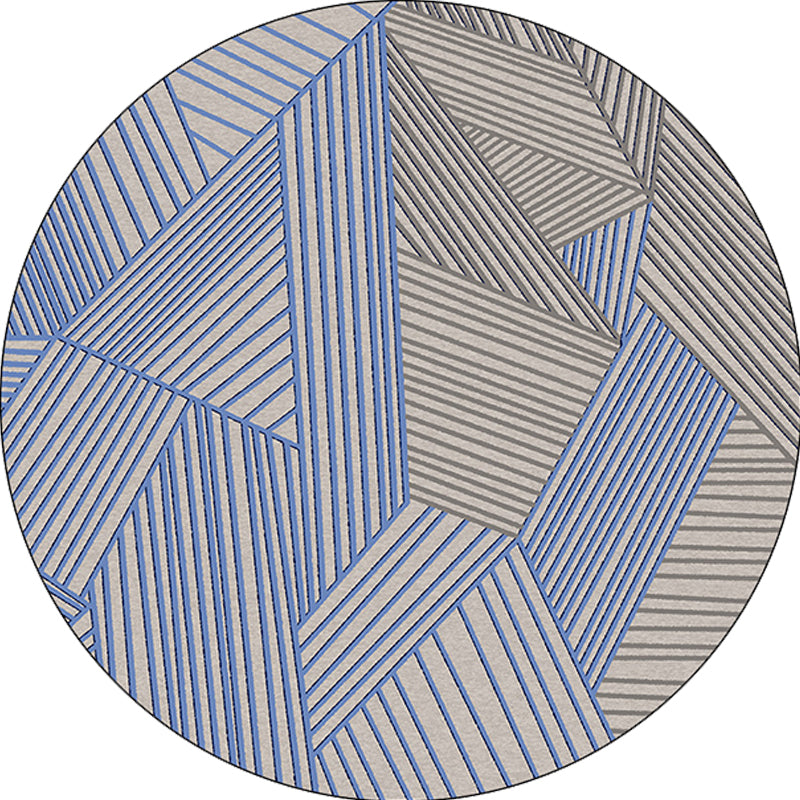 Brown and Blue Bedroom Rug Modern Geometric Stripe Pattern Rug Polyester Stain Resistant Washable Rug