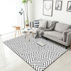 Modern living room rug in white with geometric line pattern Rug polyester stain-resistant washable rug for the area