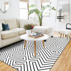 Modern living room rug in white with geometric line pattern Rug polyester stain-resistant washable rug for the area
