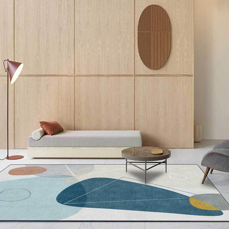 Ivory Bedroom Rug Novelty Color Block Triangle Pattern Area Rug Polyester Non-Slip Backing Rug