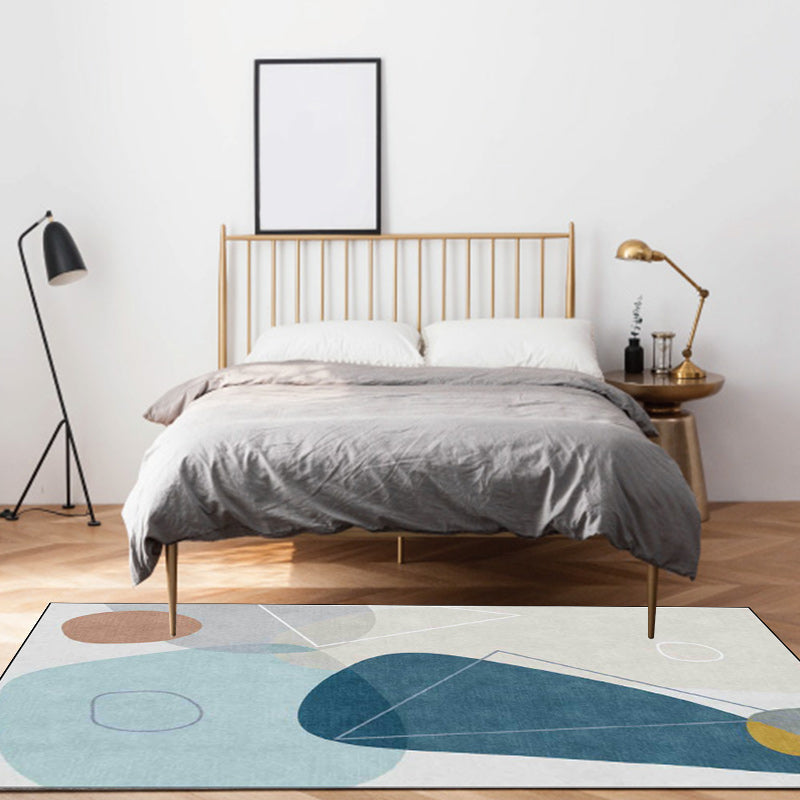 Ivory Bedroom Rug Novelty Color Block Triangle Pattern Area Rug Polyester Non-Slip Backing Rug