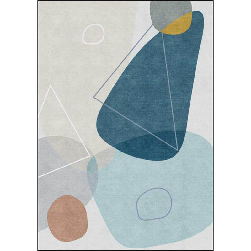 Ivory Bedroom Rug Novelty Color Block Triangle Pattern Area Rug Polyester Non-Slip Backing Rug