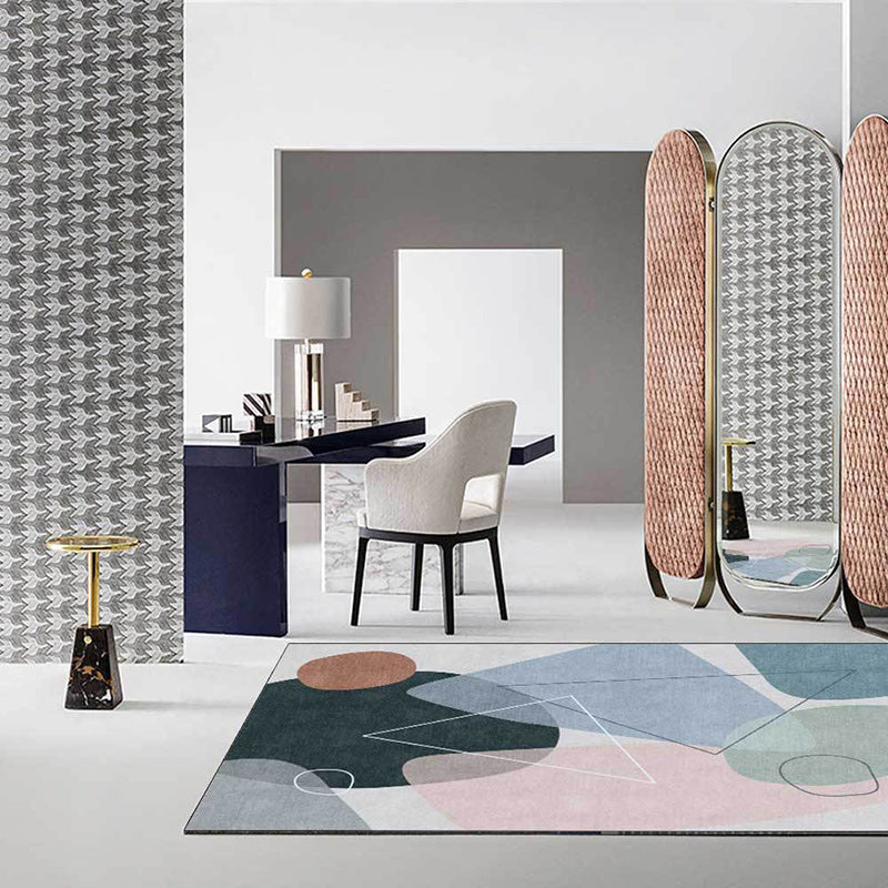 Novelty Living Room Rug Multicolored Color Box Triangle Print Carpet Polyester Pet Friendly Non-Slip Area Rug