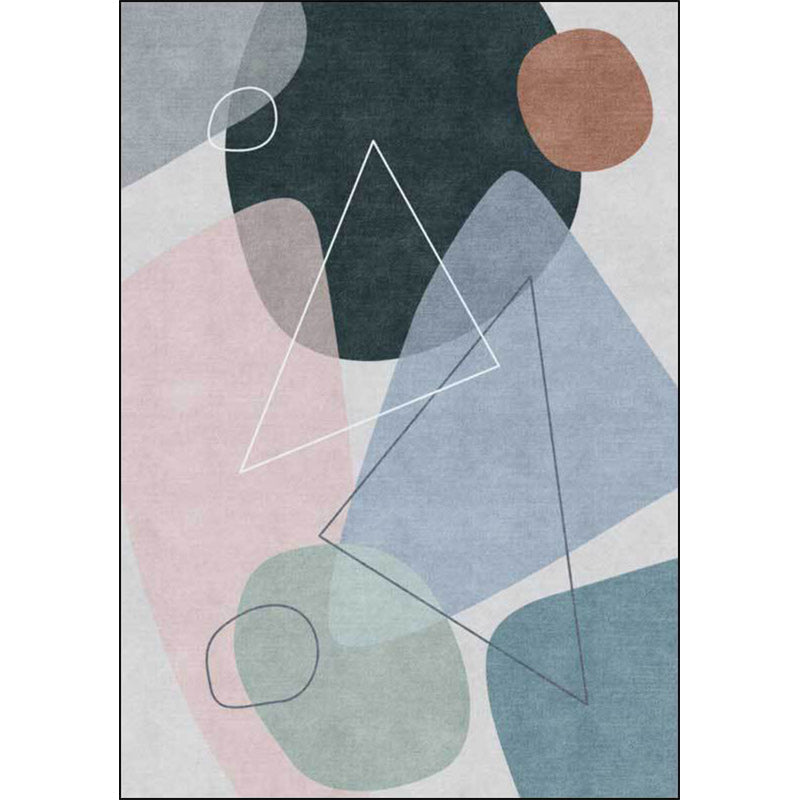 Novelty Living Room Rug Multicolored Color Box Triangle Print Carpet Polyester Pet Friendly Non-Slip Area Rug