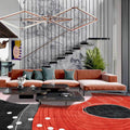 Novelty Living Room Carpet in Red and Black Color Block Dots Line Print Carpet Polyester Washable Stain Resistant Area Rug