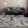 Shabby Chic Paisley Pattern Carpet Gray Polyester Carpet Machine Washable Non-Slip Back Carpet for Living Room
