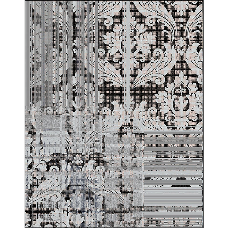 Shabby Chic Paisley Pattern Carpet Gray Polyester Carpet Machine Washable Non-Slip Back Carpet for Living Room
