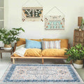 Traditional medallion pattern rug blue and gray tribal rug polyester washable non-slip bottom area rug for bedroom