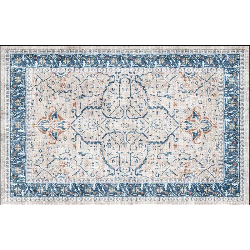Traditional medallion pattern rug blue and gray tribal rug polyester washable non-slip bottom area rug for bedroom